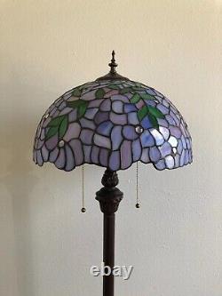 Enjoy Tiffany Style Floor Lamp Purple Stained Glass Green Leave Vintage H64W16