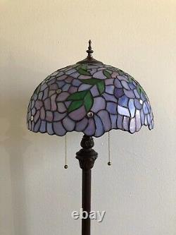 Enjoy Tiffany Style Floor Lamp Purple Stained Glass Green Leave Vintage H64W16