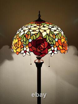 Enjoy Tiffany Style Floor Lamp Rose Flowers Stained Glass Vintage EF1603 64H16W