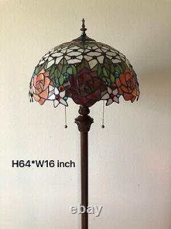 Enjoy Tiffany Style Floor Lamp Rose Flowers Stained Glass Vintage EF1603 64H16W