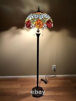 Enjoy Tiffany Style Floor Lamp Rose Flowers Stained Glass Vintage EF1603-B 64H
