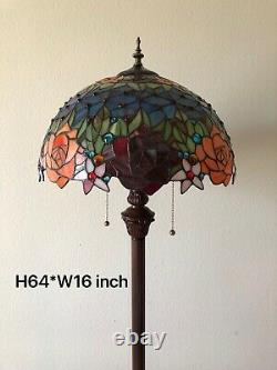 Enjoy Tiffany Style Floor Lamp Rose Flowers Stained Glass Vintage EF1603-B 64H