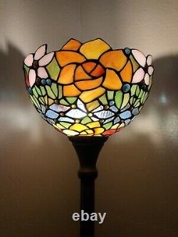 Enjoy Tiffany Style Floor Lamp Rose Flowers Stained Glass Vintage H66W12 Inch