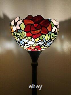 Enjoy Tiffany Style Floor Lamp Rose Flowers Stained Glass Vintage H66W12 Inch