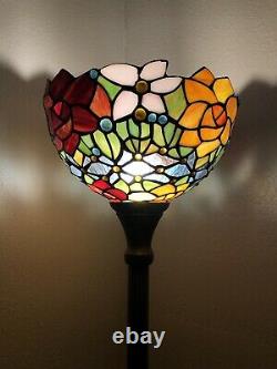 Enjoy Tiffany Style Floor Lamp Rose Flowers Stained Glass Vintage H66W12 Inch