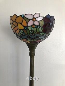 Enjoy Tiffany Style Floor Lamp Rose Flowers Stained Glass Vintage H66W12 Inch