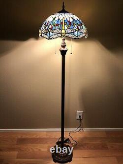 Enjoy Tiffany Style Floor Lamp Sky Blue Stained Glass Dragonfly Antique 64H16W