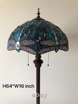 Enjoy Tiffany Style Floor Lamp Sky Blue Stained Glass Dragonfly Antique 64H16W