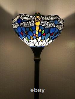 Enjoy Tiffany Style Floor Lamp Sky Blue Stained Glass Dragonfly Vintage H66W12in