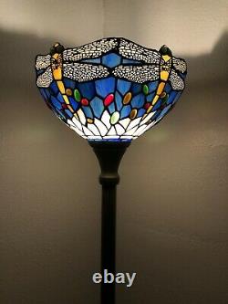 Enjoy Tiffany Style Floor Lamp Sky Blue Stained Glass Dragonfly Vintage H66W12in