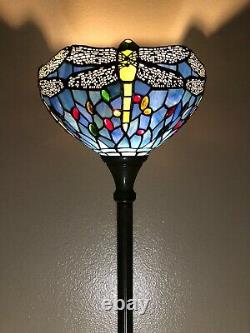 Enjoy Tiffany Style Floor Lamp Sky Blue Stained Glass Dragonfly Vintage H66W12in
