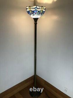 Enjoy Tiffany Style Floor Lamp Sky Blue Stained Glass Dragonfly Vintage H66W12in