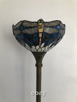 Enjoy Tiffany Style Floor Lamp Sky Blue Stained Glass Dragonfly Vintage H66W12in