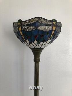 Enjoy Tiffany Style Floor Lamp Sky Blue Stained Glass Dragonfly Vintage H66W12in