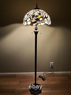 Enjoy Tiffany Style Floor Lamp Stained Glass Bird Cherry Vintage 64H16W