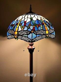 Enjoy Tiffany Style Floor Lamp Stained Glass Dragonfly Blue Vintage H64W16