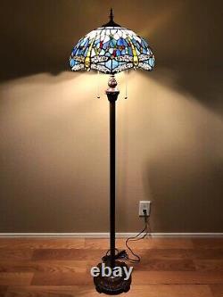 Enjoy Tiffany Style Floor Lamp Stained Glass Dragonfly Blue Vintage H64W16