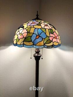 Enjoy Tiffany Style Floor Lamp Stained Glass Hummingbird Flowers Vintage H64W16