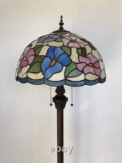 Enjoy Tiffany Style Floor Lamp Stained Glass Hummingbird Flowers Vintage H64W16