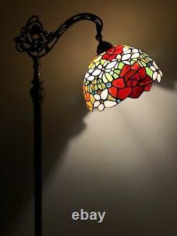 Enjoy Tiffany Style Floor Lamp Stained Glass Rose Flowers Vintage H62.5 In