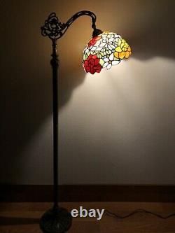 Enjoy Tiffany Style Floor Lamp Stained Glass Rose Flowers Vintage H62.5 In