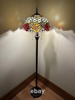 Enjoy Tiffany Style Floor Lamp Stained Glass Rose Flowers Vintage H64W16 in
