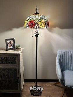 Enjoy Tiffany Style Floor Lamp Stained Glass Rose Flowers Vintage H64W16 in