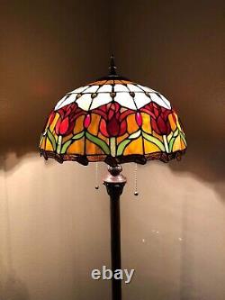 Enjoy Tiffany Style Floor Lamp Stained Glass Tulips Red Vintage H64W16