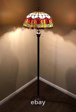 Enjoy Tiffany Style Floor Lamp Stained Glass Tulips Red Vintage H64W16
