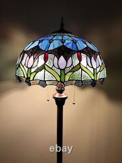 Enjoy Tiffany Style Floor Lamp Tulip Flowers Stained Glass Vintage H64W16 Inch