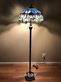Enjoy Tiffany Style Floor Lamp Tulip Flowers Stained Glass Vintage H64W16 Inch