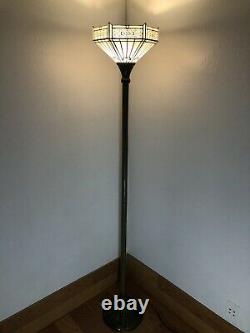 Enjoy Tiffany Style Floor Lamp White Stained Glass Vintage H66W12 Inch