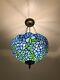 Enjoy Tiffany Style Flowers Blue Stained Glass Vintage Ceiling Lamp H28w16 Inch
