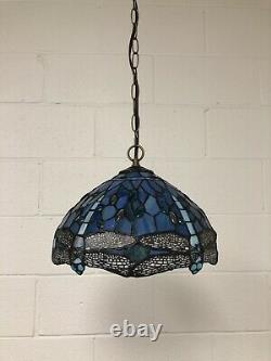 Enjoy Tiffany Style Hanging lighting Dragonfly Blue Stained Glass Vintage H60W12