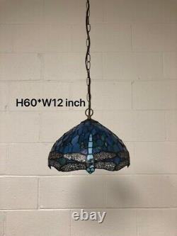 Enjoy Tiffany Style Hanging lighting Dragonfly Blue Stained Glass Vintage H60W12
