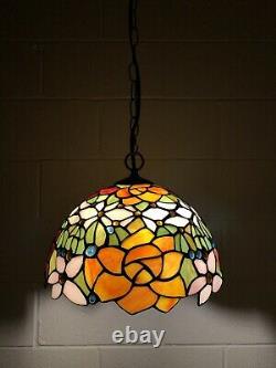Enjoy Tiffany Style Stained Glass Rose Flowers Vintage Hanging Lighting H60W12