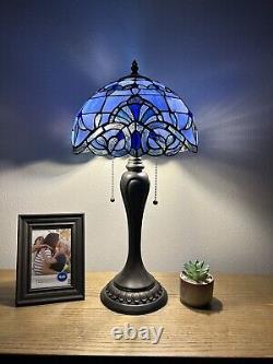 Enjoy Tiffany Style Table Lamp Baroque Style Lavender Blue Stained Glass H22 in