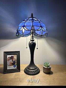 Enjoy Tiffany Style Table Lamp Baroque Style Lavender Blue Stained Glass H22 in