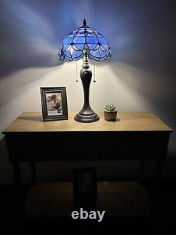 Enjoy Tiffany Style Table Lamp Baroque Style Lavender Blue Stained Glass H22 in