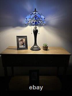 Enjoy Tiffany Style Table Lamp Baroque Style Lavender Blue Stained Glass H22 in