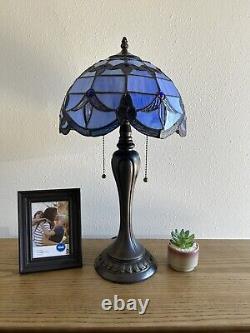 Enjoy Tiffany Style Table Lamp Baroque Style Lavender Blue Stained Glass H22 in