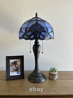 Enjoy Tiffany Style Table Lamp Baroque Style Lavender Blue Stained Glass H22 in