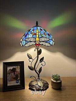 Enjoy Tiffany Style Table Lamp Blue Stained Glass Dragonfly Include LED Bulb H21