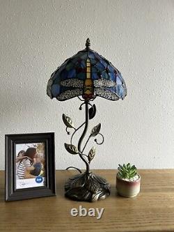 Enjoy Tiffany Style Table Lamp Blue Stained Glass Dragonfly Include LED Bulb H21