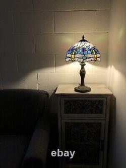 Enjoy Tiffany Style Table Lamp Blue Stained Glass Dragonfly Vintage H19W12 Inch