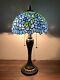 Enjoy Tiffany Style Table Lamp Blue Stained Glass Flowers Leaf Vintage 22h12w