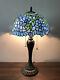 Enjoy Tiffany Style Table Lamp Blue Stained Glass Green Leaf Vintage H22w12 In