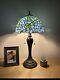 Enjoy Tiffany Style Table Lamp Blue Stained Glass Green Leaf Vintage H22w12 In