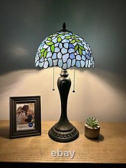 Enjoy Tiffany Style Table Lamp Blue Stained Glass Green Leaf Vintage H22W12 In