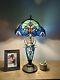 Enjoy Tiffany Style Table Lamp Blue Stained Glass Liaison Lamp Vintage H22w12
